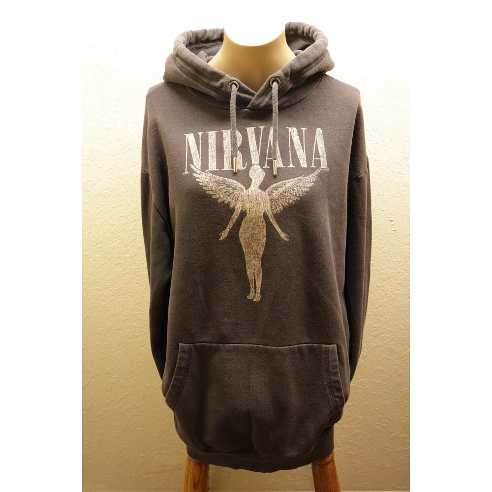 H&M Nirvana In Utero Angel Hoodie Medium M Brown Distressed Graphic Sweatshirt